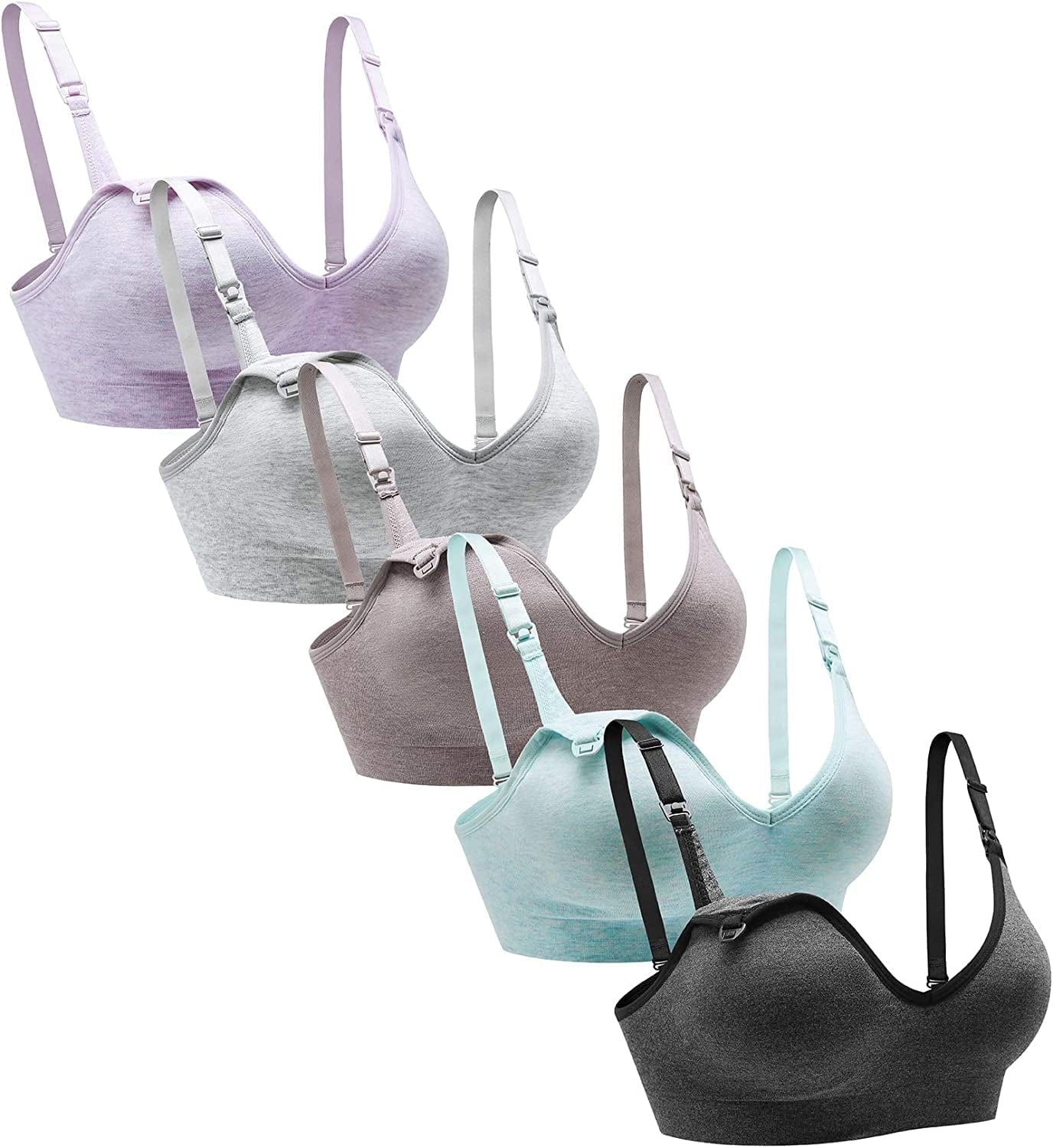 Nursing Bra 5Pack Wireless Deep V Neck Maternity Nursing Bra Bralette Sleeping Breastfeeding with Extra Extenders Sort Cc-a / Medium