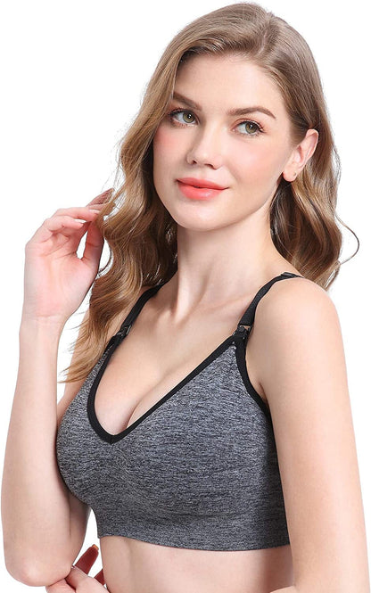 Nursing Bra 5Pack Wireless Deep V Neck Maternity Nursing Bra Bralette Sleeping Breastfeeding with Extra Extenders