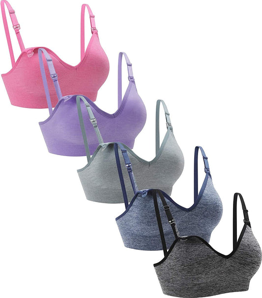 Nursing Bra 5Pack Wireless Deep V Neck Maternity Nursing Bra Bralette Sleeping Breastfeeding with Extra Extenders Melange(black/Navy/Gray/Purple/Pink) / Large