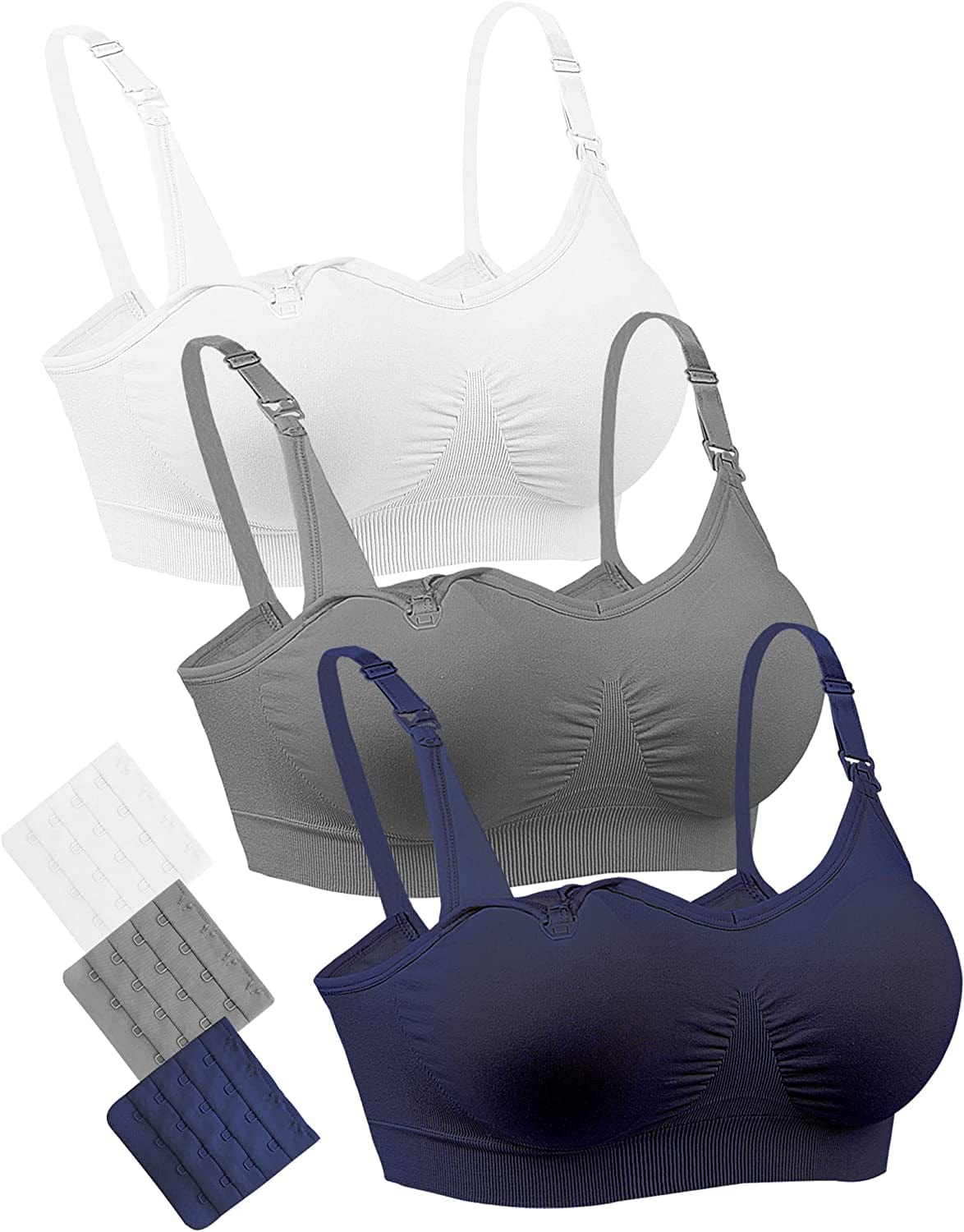 Nursing Bra for Breastfeeding Seamless Full Bust Maternity Bras for Pregancy 03pcs/Pack a Blue Gray White / Large