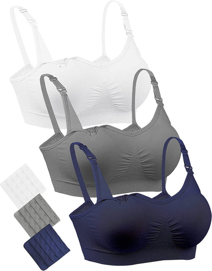 Nursing Bra for Breastfeeding Seamless Full Bust Maternity Bras for Pregancy 03pcs/Pack a Blue Gray White / Large