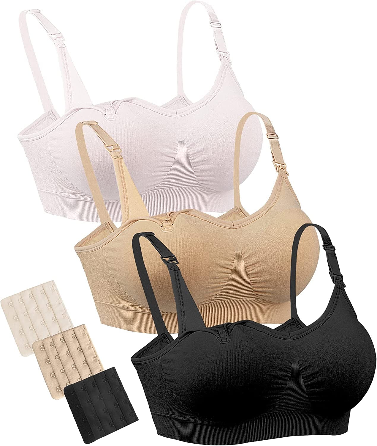 Nursing Bra for Breastfeeding Seamless Full Bust Maternity Bras for Pregancy 03pcs/Pack a Black Beige Pink / Small