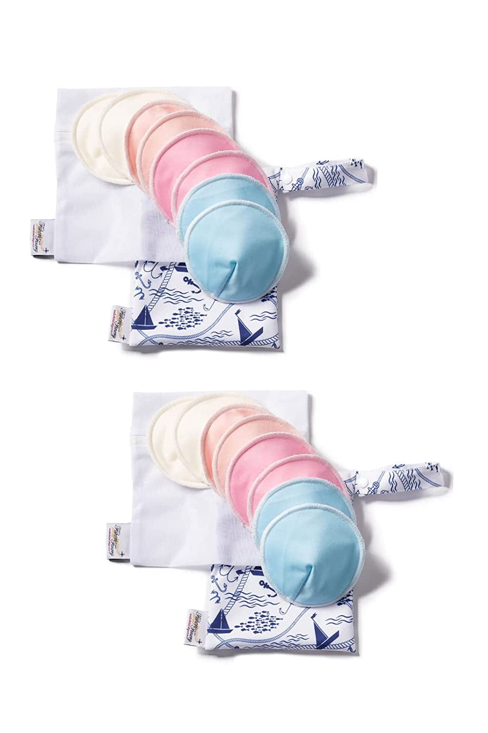 Nursing Bra Pads Bamboo Viscose Washable Reusable Leak Proof All Day Night (Set of 1) 2-Pack Nautical