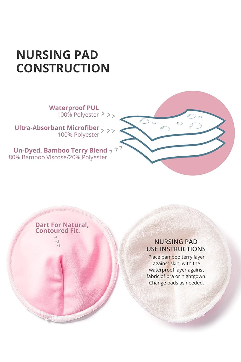 Nursing Bra Pads Bamboo Viscose Washable Reusable Leak Proof All Day Night (Set of 1)