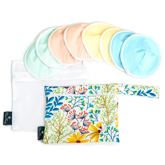 Nursing Bra Pads Bamboo Viscose Washable Reusable Leak Proof All Day Night (Set of 1) 1-Pack Floral
