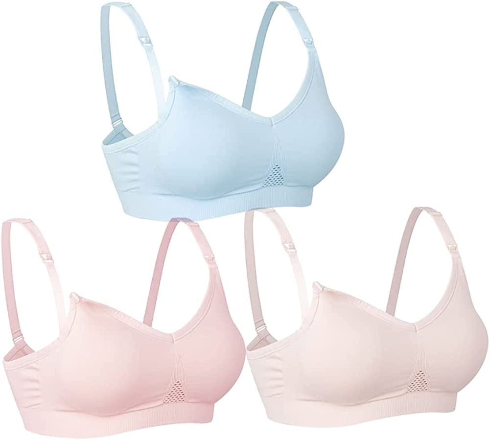 Nursing Bras for Breastfeeding Maternity Bras for Pregnancy Everyday Sleep Bras 3 Pack Dark Pink, Light Pink, Light Blue / X-Large