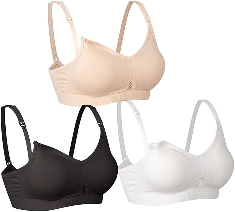 Nursing Bras for Breastfeeding Maternity Bras for Pregnancy Everyday Sleep Bras 3 Pack Black, Beige, White / Small