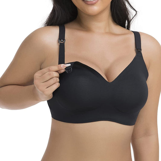 Nursing Bras for Breastfeeding Seamless Maternity Bra Ultra Comfort Smooth Wireless Pregnancy Sleeping Bralette Black / Small
