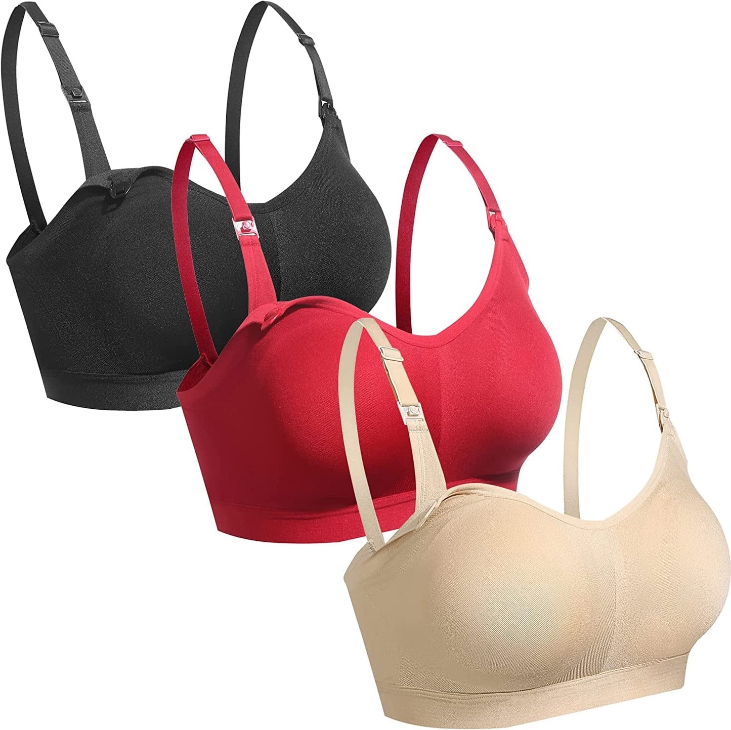 Nursing Bras for Breastfeeding Seamless Ultra Comfort Maternity Bra Built-In Cups Pregnancy Sleeping Bralette Black/Nude/Red / Large