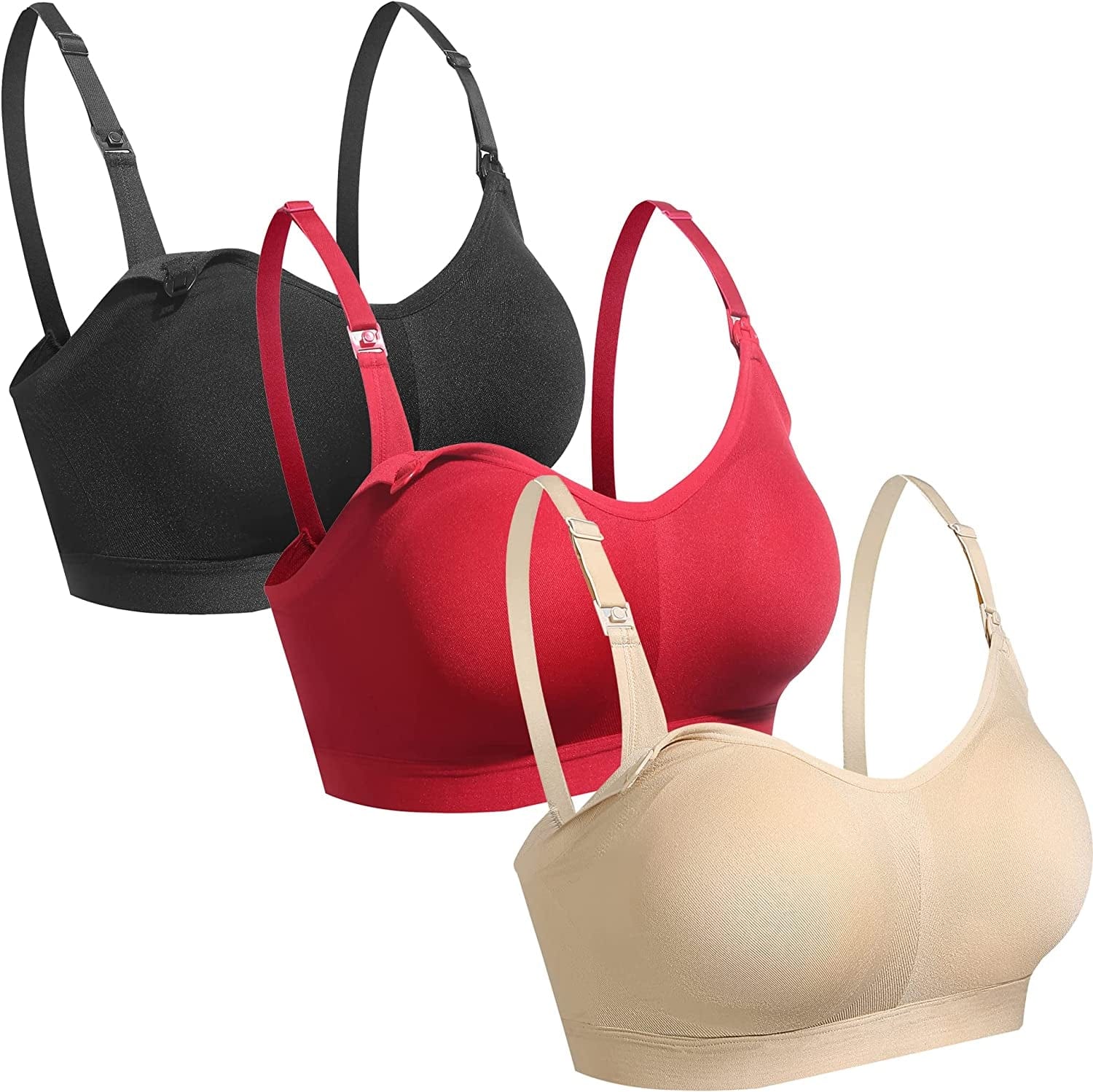 Nursing Bras for Breastfeeding Seamless Ultra Comfort Maternity Bra Built-In Cups Pregnancy Sleeping Bralette Black/Nude/Red / Large