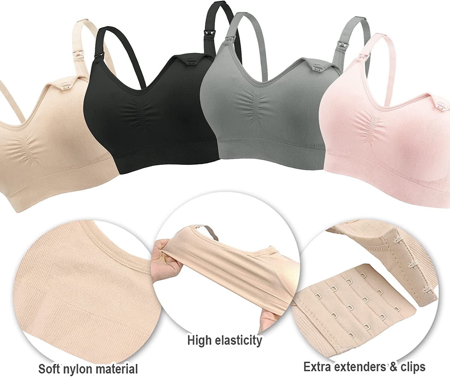 Nursing Bras Maternity Bra for Breastfeeding Pregnancy Wireless Bralette with Pads, Extenders & Clips Pack of 2/3