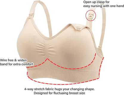 Nursing Bras Maternity Bra for Breastfeeding Pregnancy Wireless Bralette with Pads, Extenders & Clips Pack of 2/3