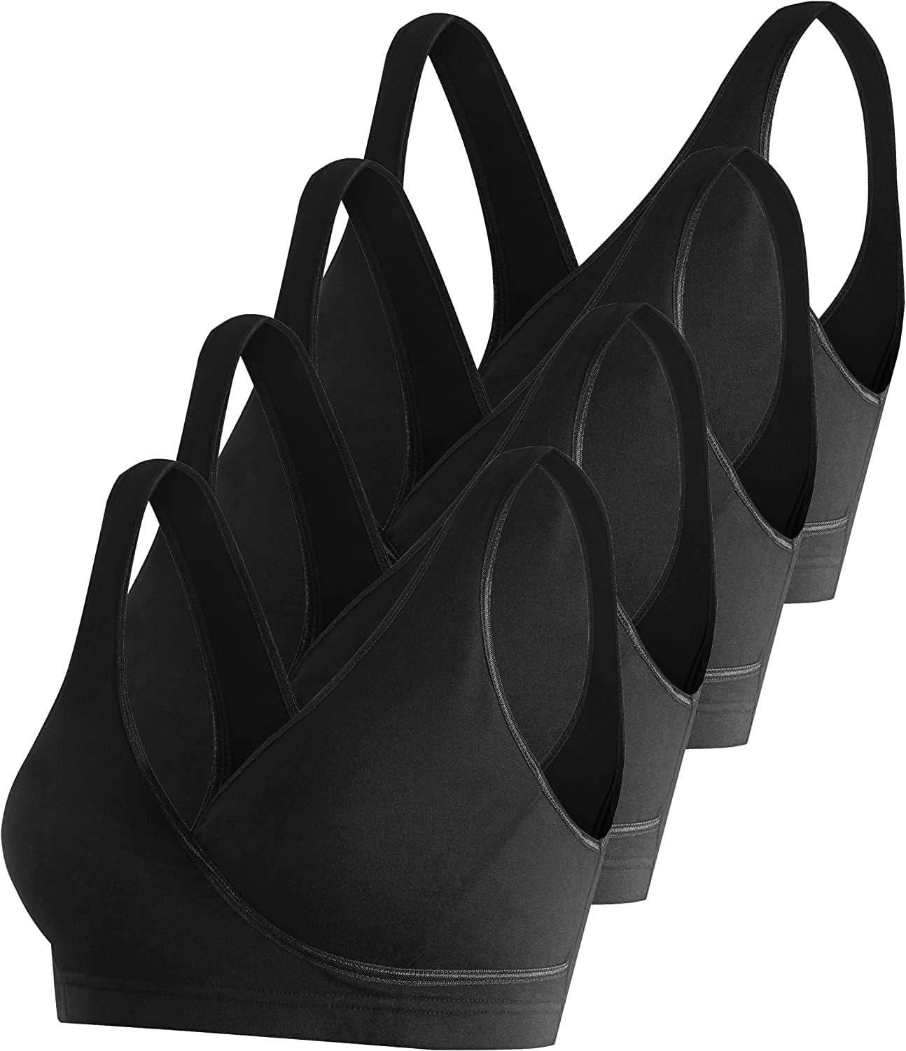 Nursing Sleep Bra Maternity Bralette Breastfeeding Cotton Pregnancy Bras 4 Pack Black/Black/Black/Black-4pcs / Medium