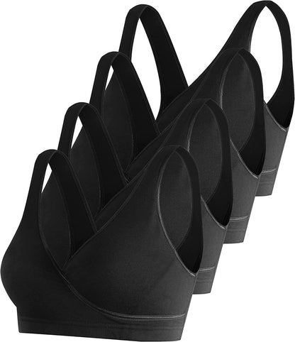 Nursing Sleep Bra Maternity Bralette Breastfeeding Cotton Pregnancy Bras 4 Pack Black/Black/Black/Black-4pcs / Medium