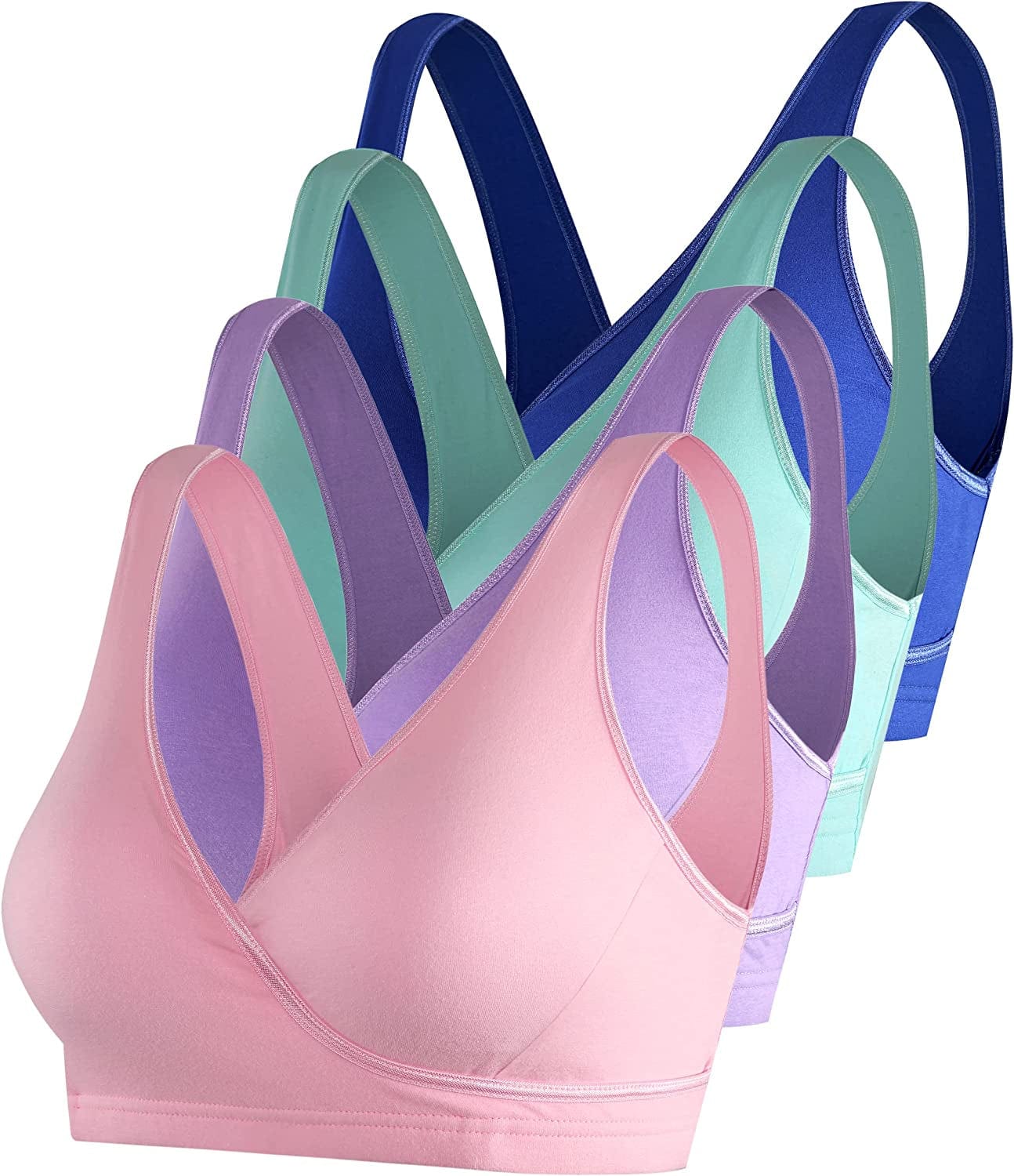 Nursing Sleep Bra Maternity Bralette Breastfeeding Cotton Pregnancy Bras 4 Pack Pink/Green/Purple/Blue-4pcs / X-Large
