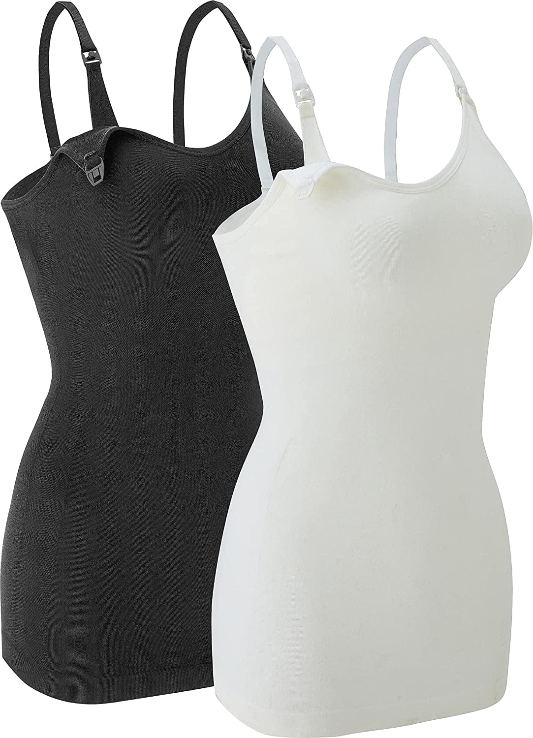Nursing Tank Tops for Breastfeeding - Pregnancy Must Haves Maternity Camisoles with Built in Bra Black/White / Small