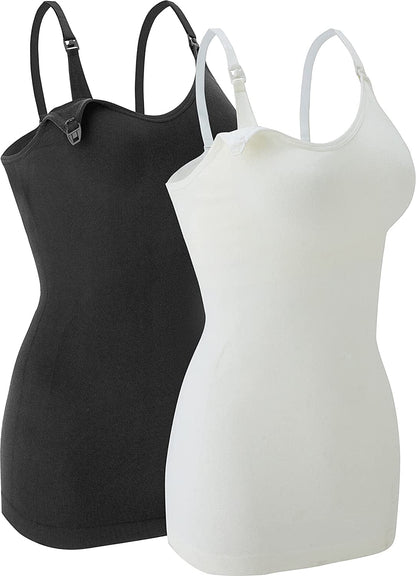 Nursing Tank Tops for Breastfeeding - Pregnancy Must Haves Maternity Camisoles with Built in Bra Black/White / Small