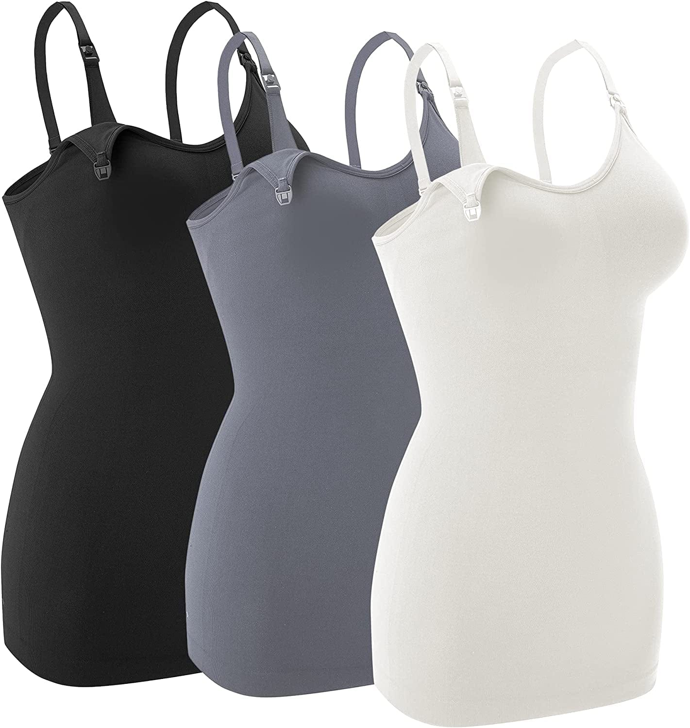 Nursing Tank Tops for Breastfeeding - Pregnancy Must Haves Maternity Camisoles with Built in Bra Black/Dark Grey/White / Small