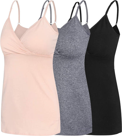 Nursing Tops Tank Shirt Cami Sleep Bra for Maternity and Breastfeeding Black/Dark Grey/Nude / Small