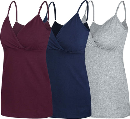 Nursing Tops Tank Shirt Cami Sleep Bra for Maternity and Breastfeeding Burgundy/Gray/Navy / X-Large