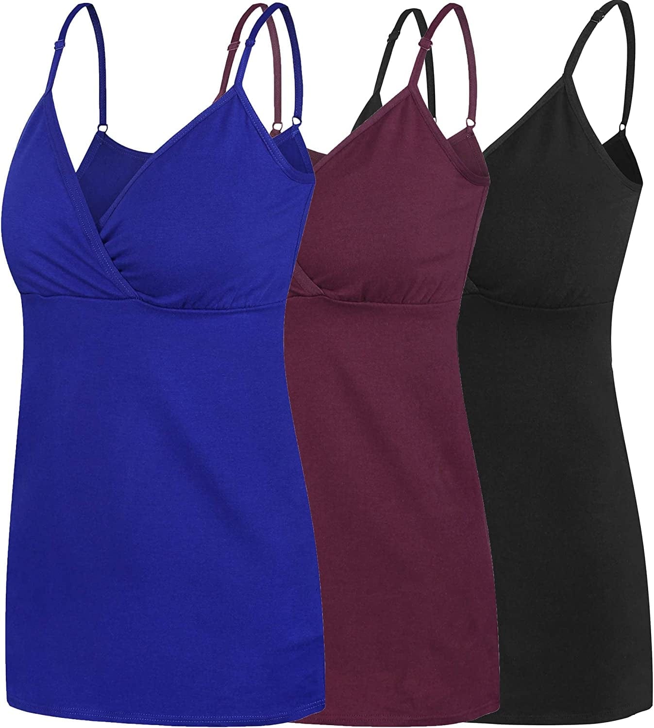 Nursing Tops Tank Shirt Cami Sleep Bra for Maternity and Breastfeeding Black/Royal Blue/Burgundy / Large