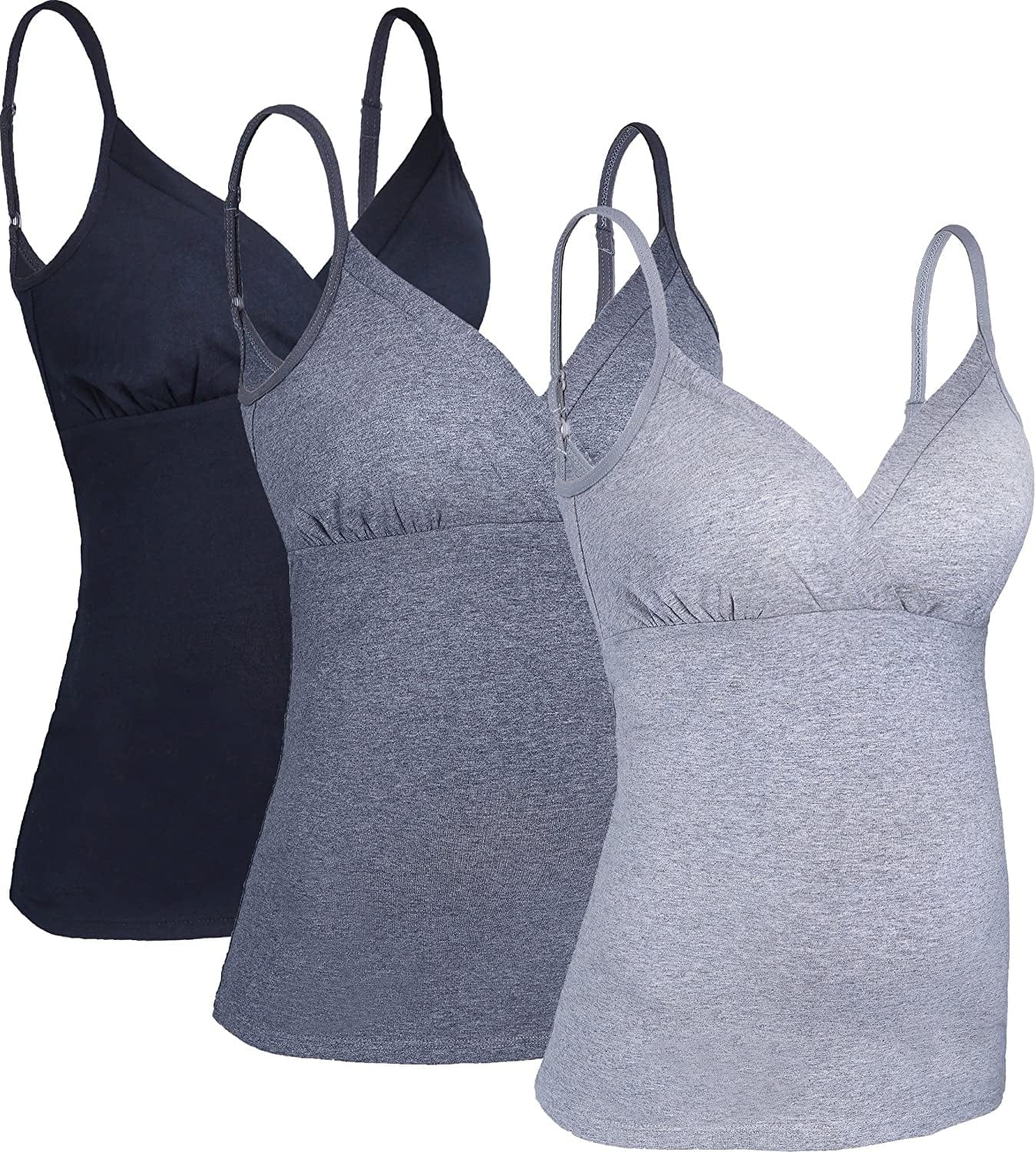Nursing Tops Tank Shirt Cami Sleep Bra for Maternity and Breastfeeding Black/Dark Grey/Grey - Second Style / Large