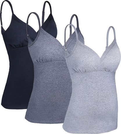 Nursing Tops Tank Shirt Cami Sleep Bra for Maternity and Breastfeeding Black/Dark Grey/Grey - Second Style / Large