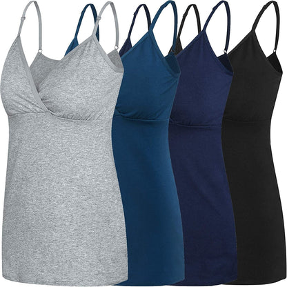 Nursing Tops Tank Shirt Cami Sleep Bra for Maternity and Breastfeeding O-gray/Atrovirens/Navy/Black 4pcs / Large