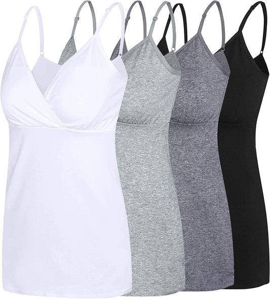 Nursing Tops Tank Shirt Cami Sleep Bra for Maternity and Breastfeeding O-black/Gray/Dark Grey/White 4pcs / Large