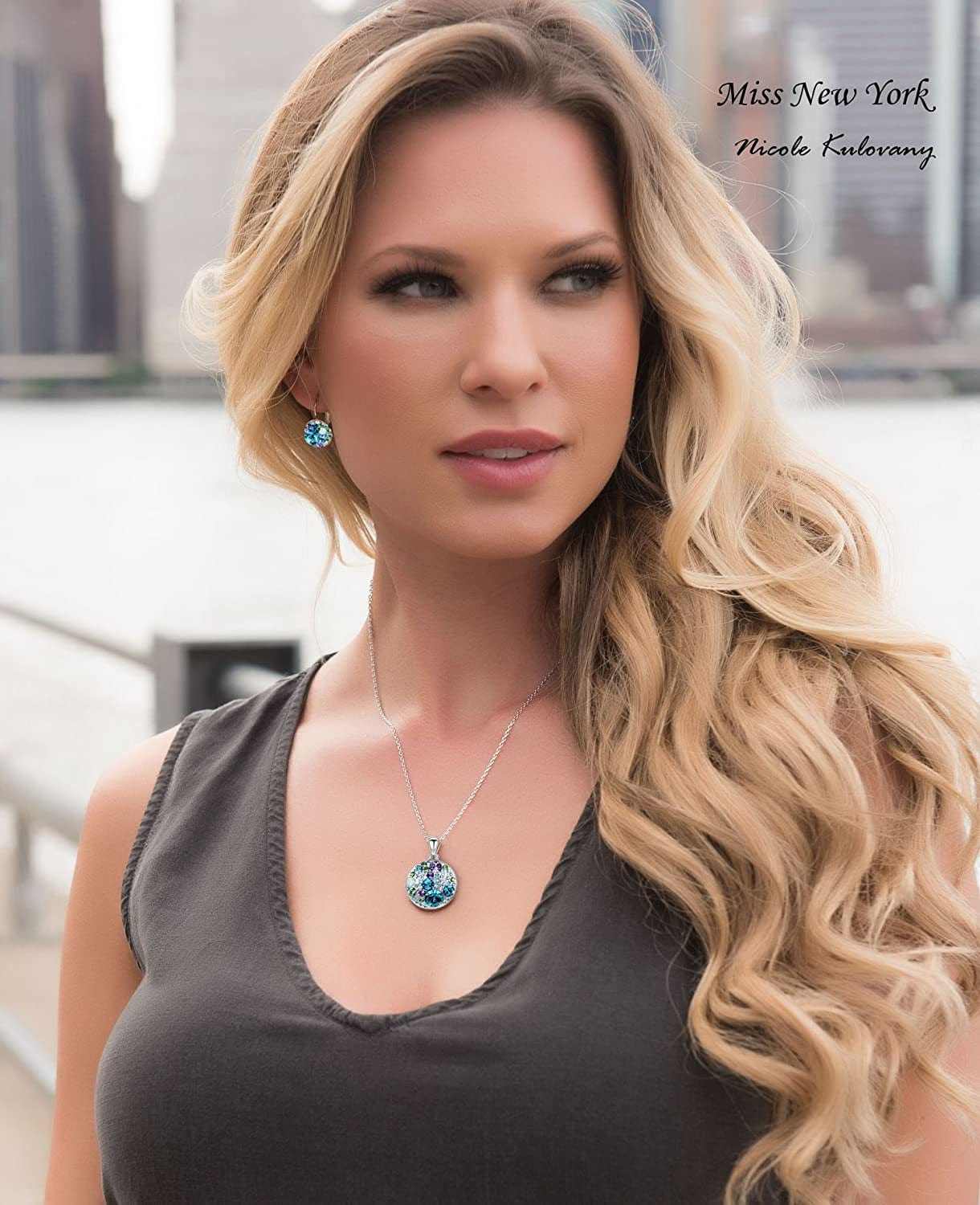 Ocean Bubble Women'S Crystal Jewelry Set Costume Fashion Pendant Necklace Earring Set, Silver Tone or 18K Rose Gold Plated, 18" + 2", Gifts for Women