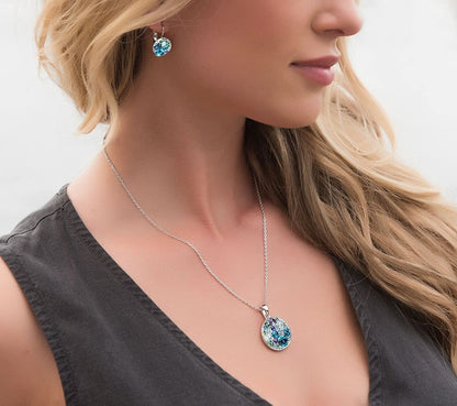 Ocean Bubble Women'S Crystal Jewelry Set Costume Fashion Pendant Necklace Earring Set, Silver Tone or 18K Rose Gold Plated, 18" + 2", Gifts for Women