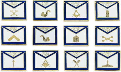 Officer Apron (Set of 12 Pins) Masonic Lapel Pin - [Blue & White][3/4'' Wide]
