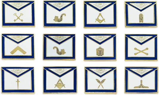 Officer Apron (Set of 12 Pins) Masonic Lapel Pin - [Blue & White][3/4'' Wide]