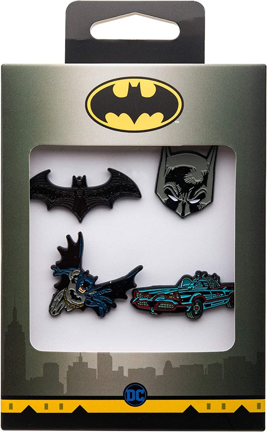 Officially Licensed Unisex Adult Batman Enamel Lapel Pin Set (4 Piece), Grey, One Size