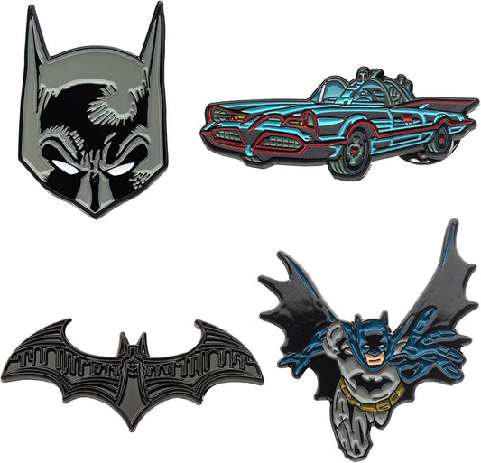 Officially Licensed Unisex Adult Batman Enamel Lapel Pin Set (4 Piece), Grey, One Size