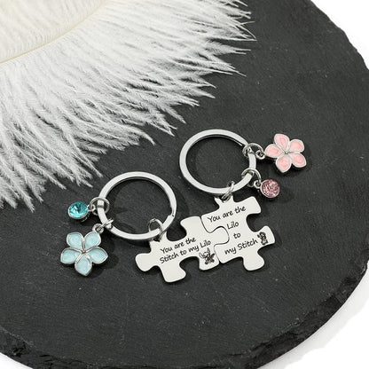 Ohana Means Family Stitch Necklace - Stitch Keychain with Birthstone Stainless Steel Ohana Bracelet Jewelry Set Gift for Women Boys Girls Stitch Lover