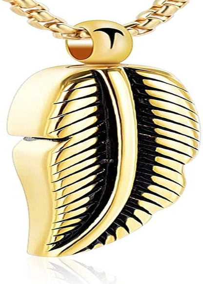 Oinsi Stainless Steel Feather Urn Necklace Hold Cremation Ashes Keepsake Memorial Jewelry +Box+Fill Kits Gold