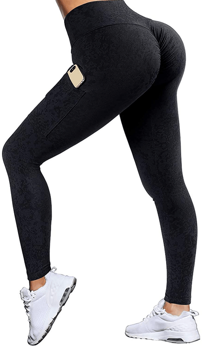 OMKAGI Women Scrunch Butt Lifting Leggings Seamless High Waisted Workout Yoga Pants Apparel & Accessories > Clothing > Activewear OMKAGI 680-black Small 