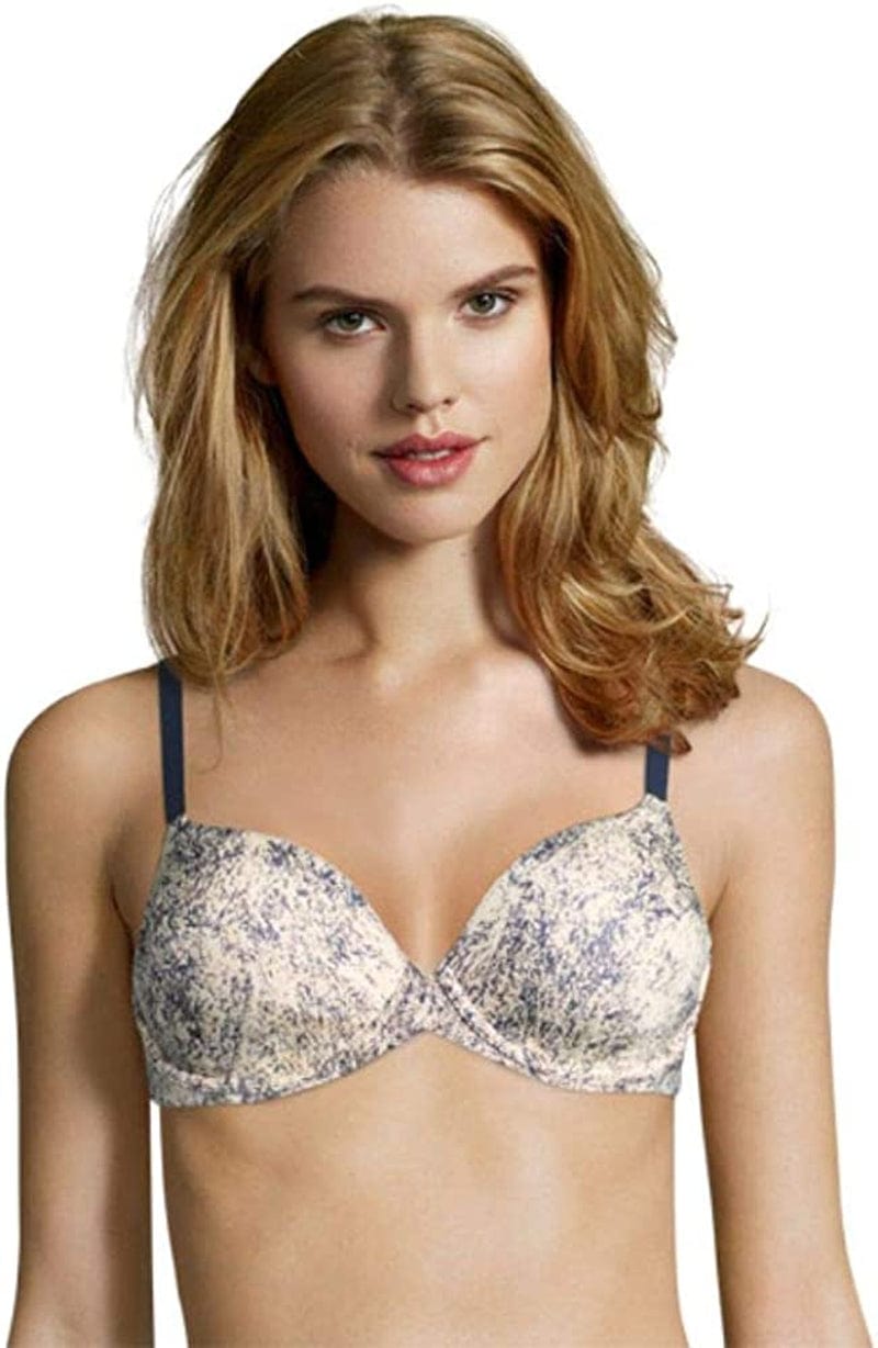 One Fab Fit Underwire Bra, Push-Up T-Shirt Bra, Modern Demi Bra, Lightly Padded Bra with Convertible Straps Navy Swirl Print / 32D