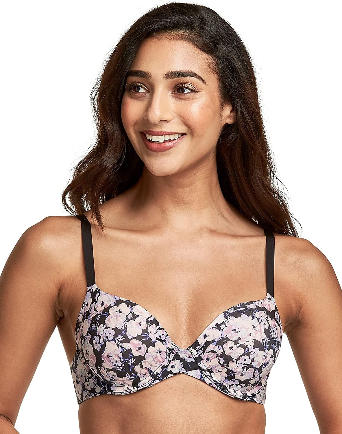 One Fab Fit Underwire Bra, Push-Up T-Shirt Bra, Modern Demi Bra, Lightly Padded Bra with Convertible Straps Flash Floral Print-black / 40C
