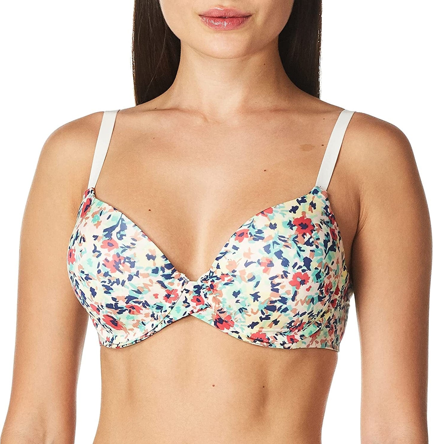 One Fab Fit Underwire Bra, Push-Up T-Shirt Bra, Modern Demi Bra, Lightly Padded Bra with Convertible Straps Abstract Floral Print/Pearl / 36D