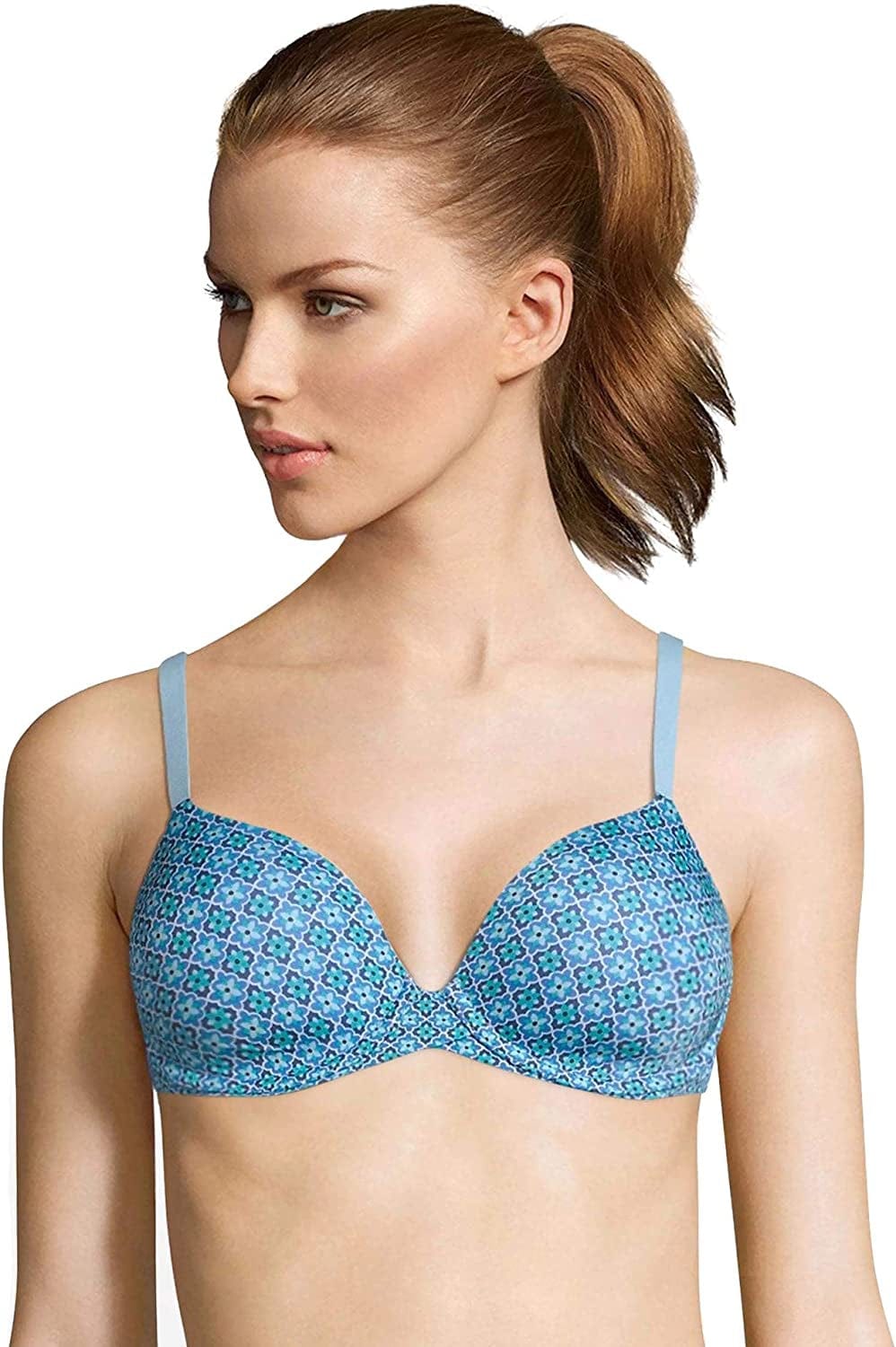 One Fab Fit Underwire Bra, Push-Up T-Shirt Bra, Modern Demi Bra, Lightly Padded Bra with Convertible Straps Flower Medallion Print/Vel Evn / 38D
