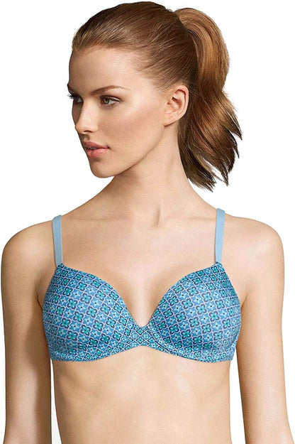 One Fab Fit Underwire Bra, Push-Up T-Shirt Bra, Modern Demi Bra, Lightly Padded Bra with Convertible Straps Flower Medallion Print/Vel Evn / 38D