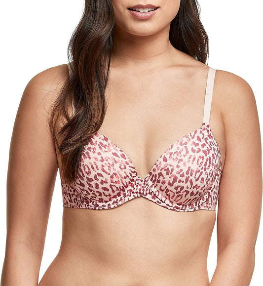 One Fab Fit Underwire Bra, Push-Up T-Shirt Bra, Modern Demi Bra, Lightly Padded Bra with Convertible Straps Unique Animal Print / 38D