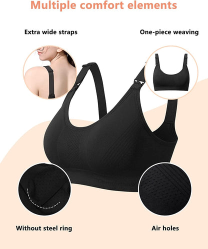 One-Piece Seamless Nursing Bra, 3D Stereo Massage Promotes Breastmilk Production, with Extension Clasp and Laundry Bag