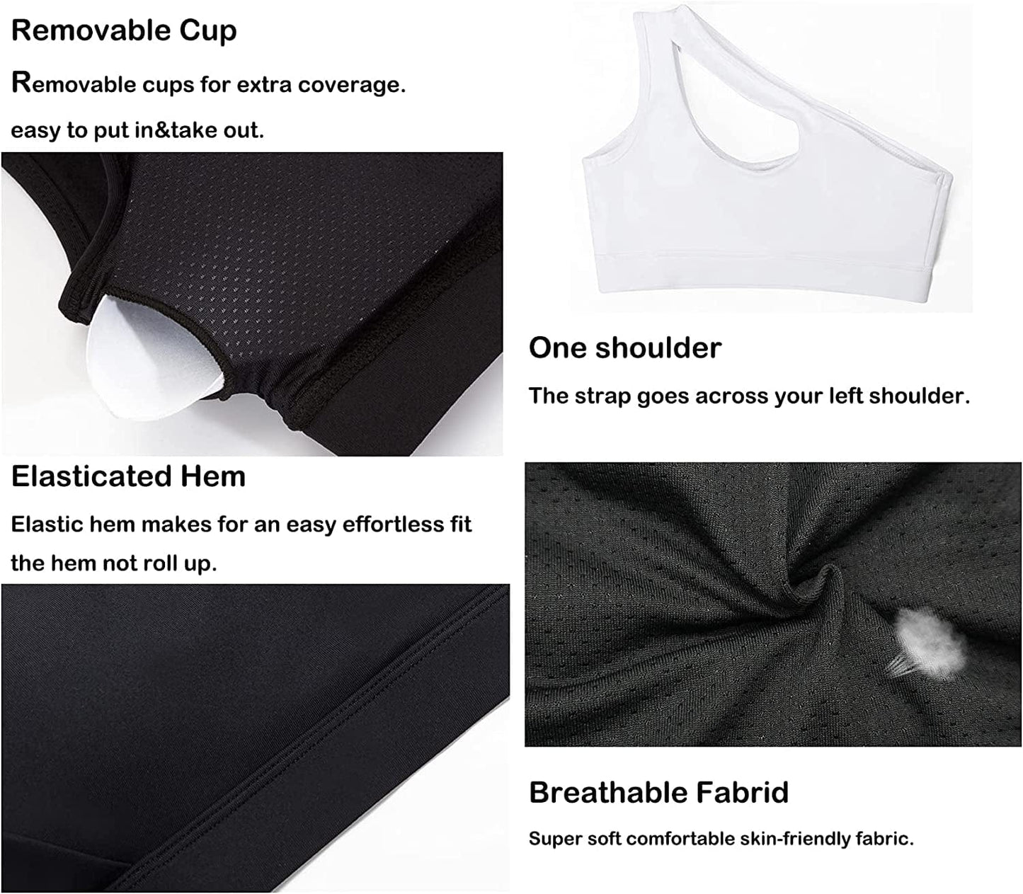One Shoulder Sports Bra for Women Sexy Cute Workout Yoga Bra Medium Support