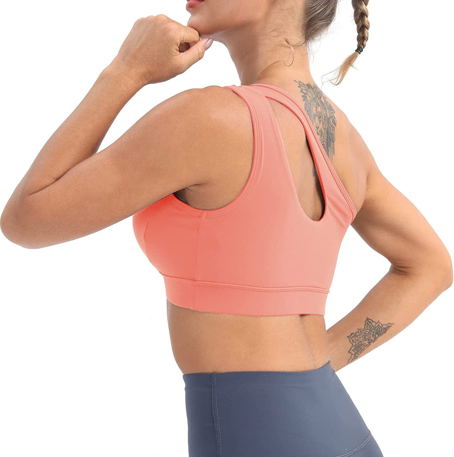 One Shoulder Sports Bra for Women Sexy Cute Workout Yoga Bra Medium Support