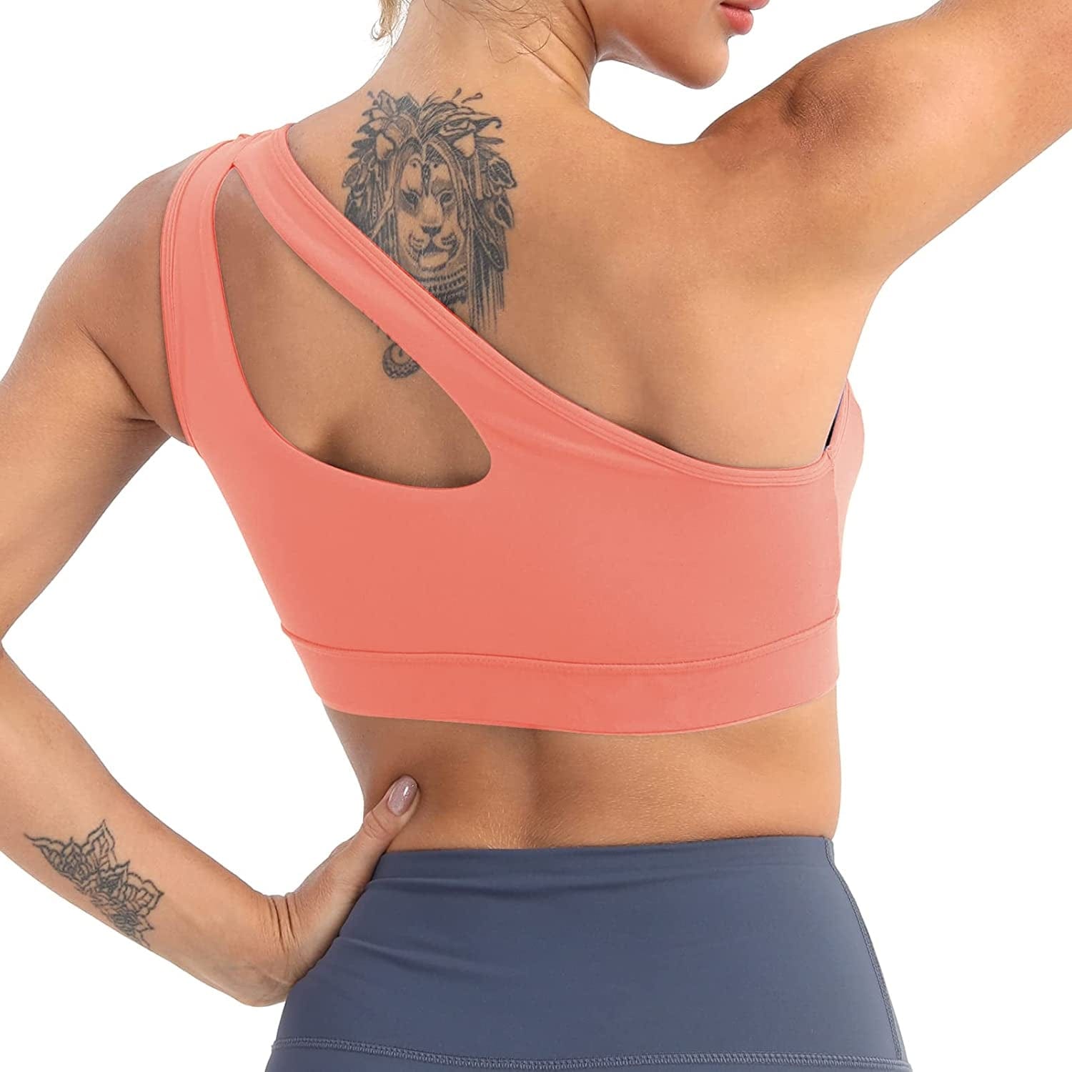One Shoulder Sports Bra for Women Sexy Cute Workout Yoga Bra Medium Support