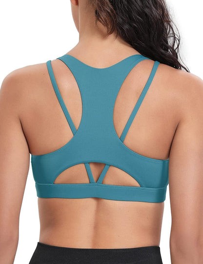 One Shoulder Sports Bra Removable Padded Yoga Top Post-Surgery Wirefree Sexy Cute Medium Support #3 Blue / Large