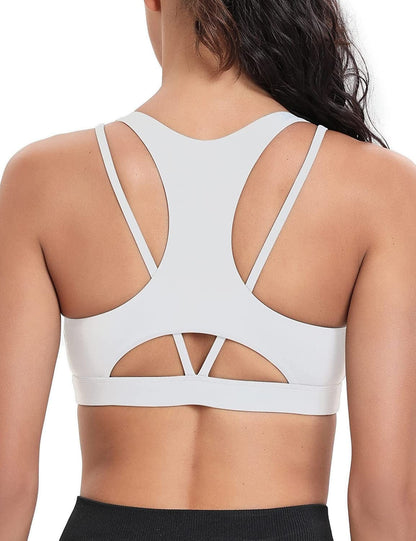 One Shoulder Sports Bra Removable Padded Yoga Top Post-Surgery Wirefree Sexy Cute Medium Support #3 White / Medium